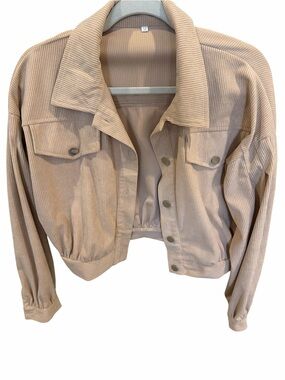 Casual Cropped Corduroy Jacket - Beige